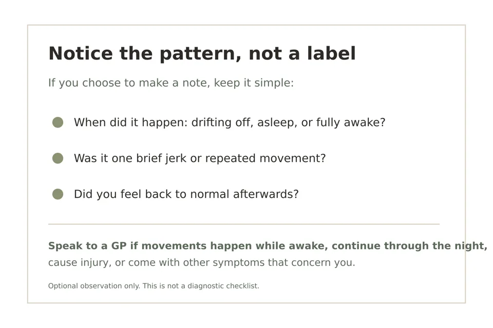 A checklist notes timing, repetition, recovery and when to ask a GP.